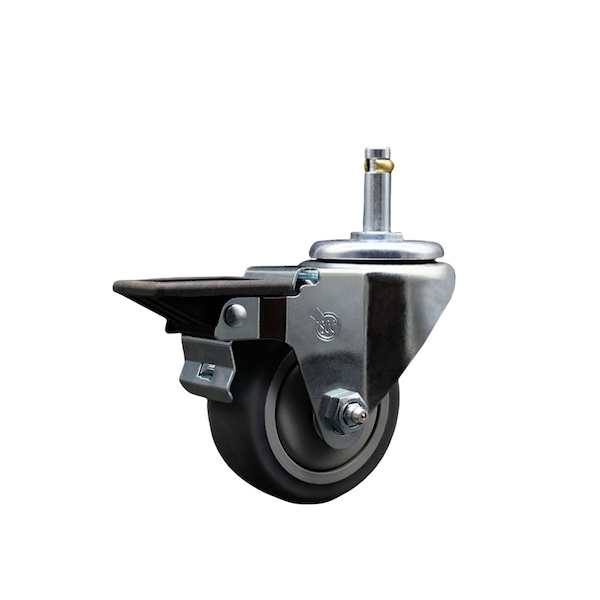 3'' Thermo Rubber Wheel Swivel 7/16'' Grip Ring Stem Caster with Brake